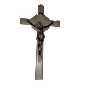 Large White Cross with Gold Jesus